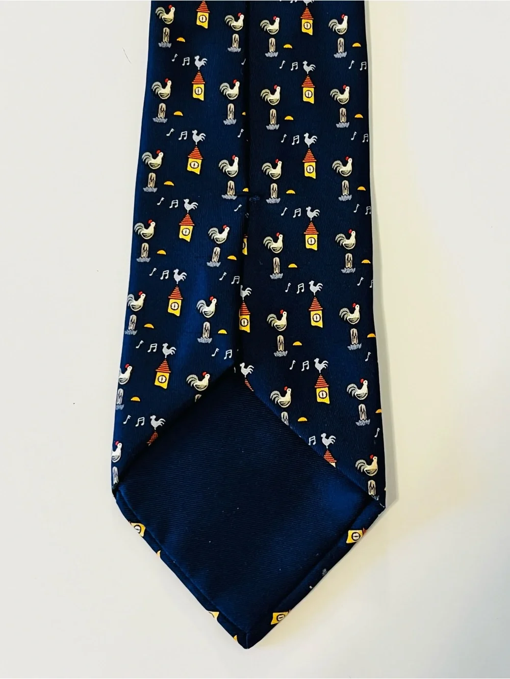 HERMES 7871 UA Mens Neck Tie 100% Silk Vintage France Rooster Clock Fathers Day